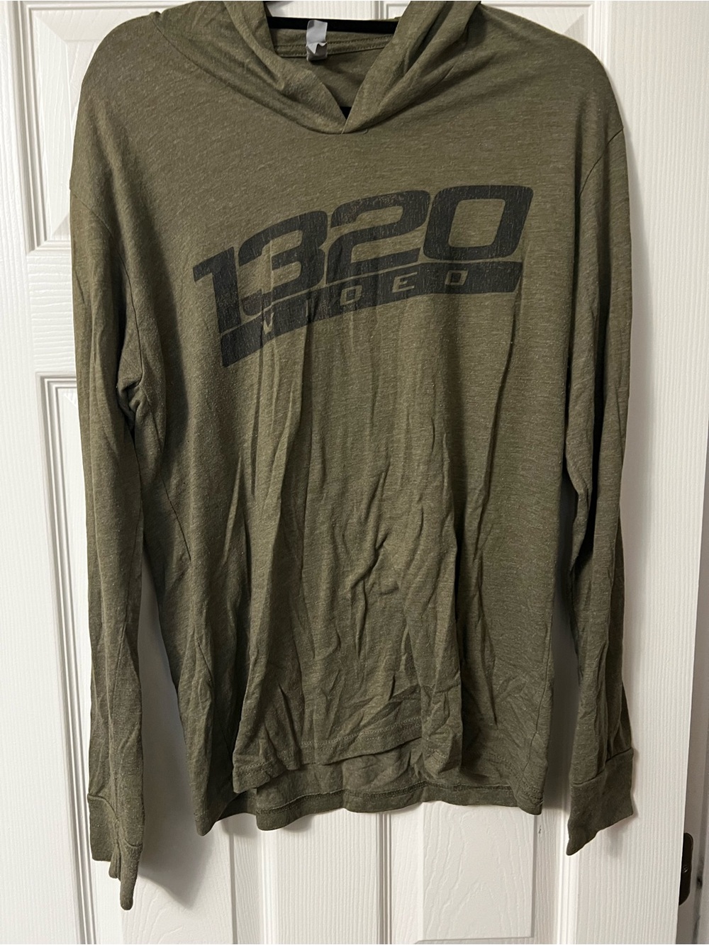 Next Level Apparel Olive Green Long Sleeve Hooded Tee with Front Logo